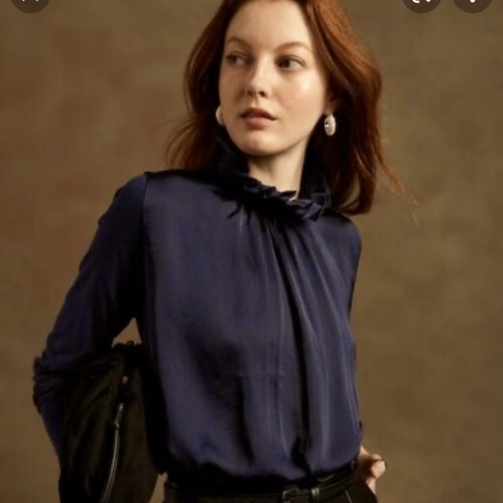 Banana Republic Mixed Media Navy Blue Blouse